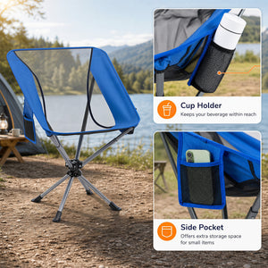 360° Swivel Camping Chair with Cup Holder and Side Pocket for Beach Support 300 LBS-Blue view 7