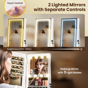 360° Swivel Freestanding Jewelry Cabinet with Lighted Full Length Mirror-White view 9