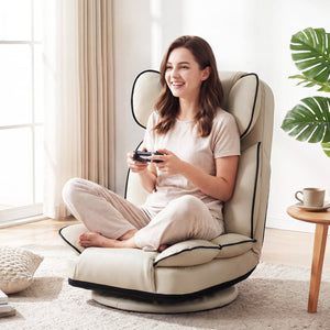 360 Degree Swivel Floor Gaming Chair with 6-Position Adjustable Backrest and Sponge Filling-Beige view 2