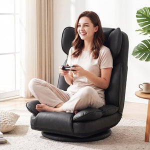 360 Degree Swivel Floor Gaming Chair with 6-Position Adjustable Backrest and Sponge Filling-Black view 2