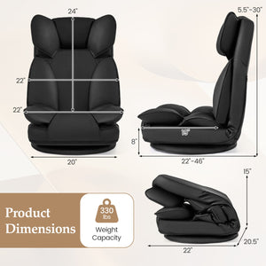 360 Degree Swivel Floor Gaming Chair with 6-Position Adjustable Backrest and Sponge Filling-Black view 5