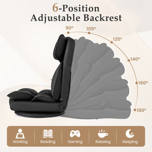 360 Degree Swivel Floor Gaming Chair with 6-Position Adjustable Backrest and Sponge Filling-Black view 7