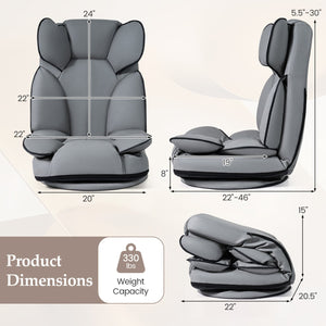 360 Degree Swivel Floor Gaming Chair with 6-Position Adjustable Backrest and Sponge Filling-Gray view 5