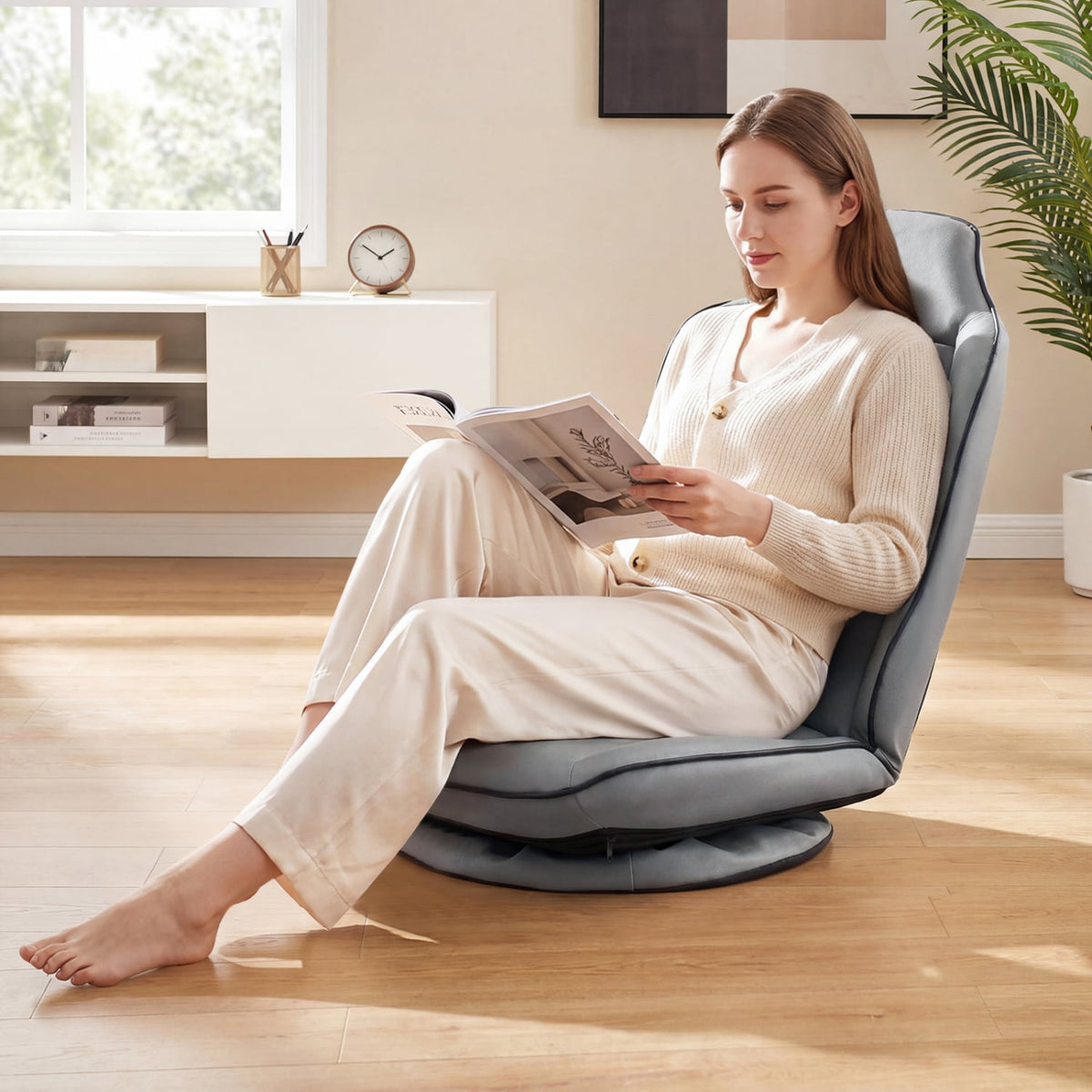 360° Swivel Floor Gaming Chair with 5-Level Adjustable Backrest-Gray view 2