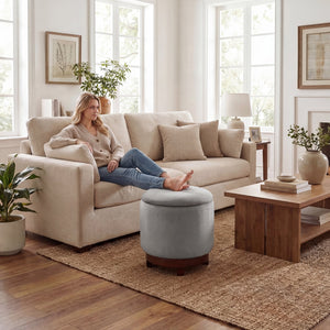 360° Swivel Velvet Foot Rest with Hidden Storage for Living Room-Gray view 3
