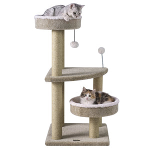 36 inches Carpeted Cat Tree with Plush Perches, Scratching Posts and Dangling Ball view 4