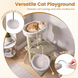 36 inches Carpeted Cat Tree with Plush Perches, Scratching Posts and Dangling Ball view 8