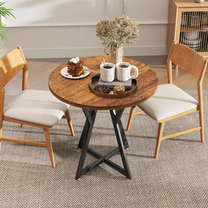 36 Inch Round Dining Table with Metal Pedestal Base-Rustic Brown view 2
