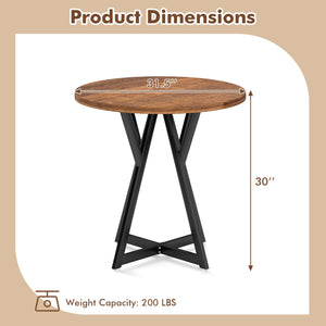 36 Inch Round Dining Table with Metal Pedestal Base-Rustic Brown view 5