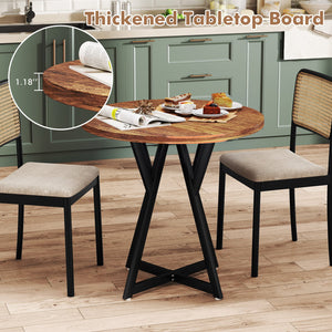 36 Inch Round Dining Table with Metal Pedestal Base-Rustic Brown view 6