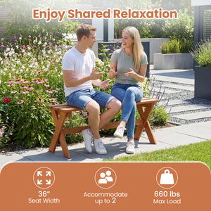 36 inches Outdoor Solid Wood Bench Set of 1 Backless Patio Dining Bench with Teak Oil Finish view 9