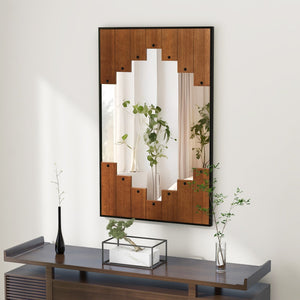 37.5 Inch x 26.5 Inch Decorative Rectangle Wall Mirror with Piano Key-Shaped Frame-Black view 3
