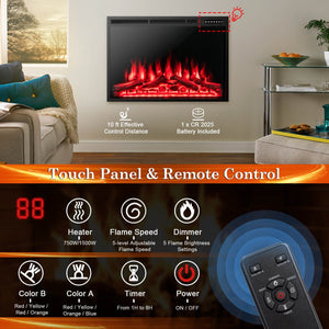 34/37 Inch Electric Fireplace Recessed with Adjustable Flames view 9