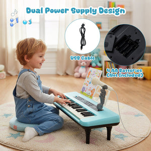 37 Keys Kids Piano Keyboard Portable Musical Toy with Microphone and Music Stand-Blue view 7