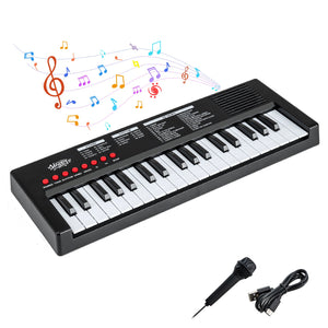 37 Keys Kids Piano Keyboard with 8 Rhythms and Microphone-Black