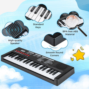 37 Keys Kids Piano Keyboard with 8 Rhythms and Microphone-Black view 6