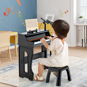 37 Keys Music Piano with Microphone Kids Piano Keyboard with Detachable Music Stand-Black view 3