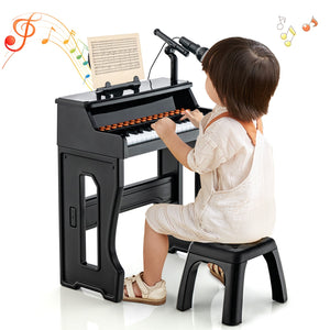 37 Keys Music Piano with Microphone Kids Piano Keyboard with Detachable Music Stand-Black view 4