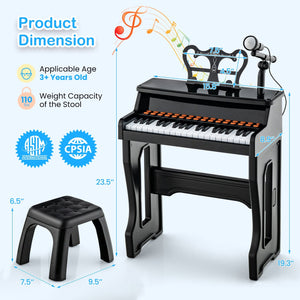 37 Keys Music Piano with Microphone Kids Piano Keyboard with Detachable Music Stand-Black view 5