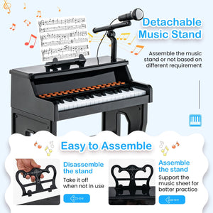 37 Keys Music Piano with Microphone Kids Piano Keyboard with Detachable Music Stand-Black view 8