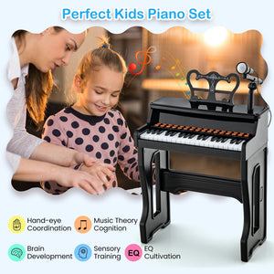 37 Keys Music Piano with Microphone Kids Piano Keyboard with Detachable Music Stand-Black view 9