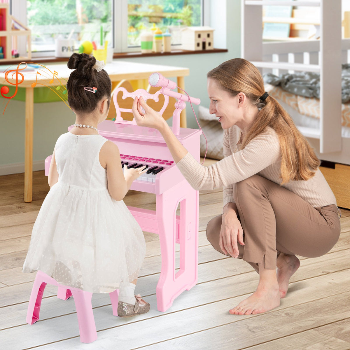 37 Keys Music Piano with Microphone Kids Piano Keyboard with Detachable Music Stand-Pink view 2
