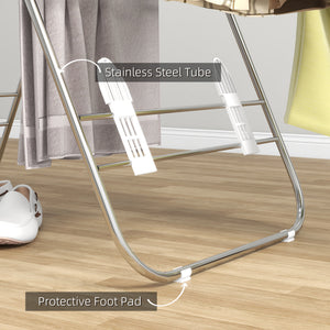 Clothes Drying Rack, 2-Tier Stainless Steel Foldable Laundry Rack with Adjustable Wings and Shoe Holders, Silver