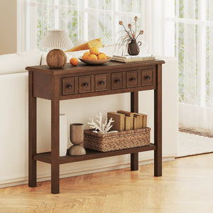 38 Inch Rustic Console Table with 2 Drawers and Bottom Open Shelf-Espresso view 3