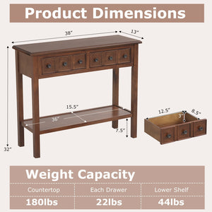 38 Inch Rustic Console Table with 2 Drawers and Bottom Open Shelf-Espresso view 5