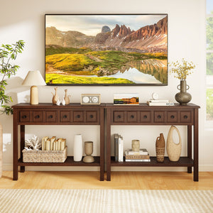 38 Inch Rustic Console Table with 2 Drawers and Bottom Open Shelf-Espresso view 6