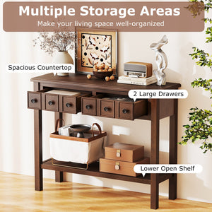 38 Inch Rustic Console Table with 2 Drawers and Bottom Open Shelf-Espresso view 7
