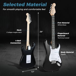 39 Inch Full Size Electric Guitar Beginner Kit with Amplifier for Starter-Black view 6