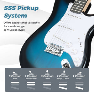 39 Inch Full Size Electric Guitar Beginner Kit with Amplifier for Starter-Blue view 8