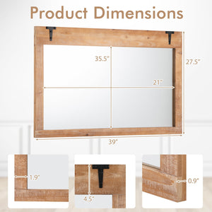 39 x 27.5 Inch Farmhouse Rustic Barn Door Wall Mirror with Wood Frame-Natural view 5