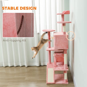 54" Cat Tree, Multi-Level Cat Tower with Scratching Posts, Cat Condos, Bed, Platforms, Ramp, Toy Ball, Beige – view 97