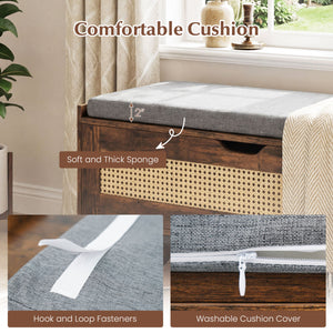 39.5 inches Rattan Storage Chest Wicker Shoe Bench with Padded Seat Flip-Top-Rustic Brown view 8