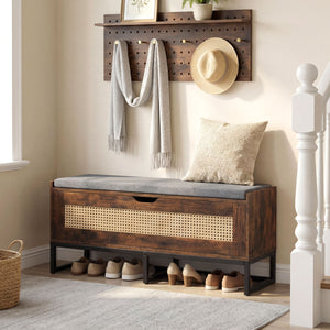 39.5 inches Rattan Storage Chest Wicker Shoe Bench with Padded Seat Flip-Top-Rustic Brown view 5