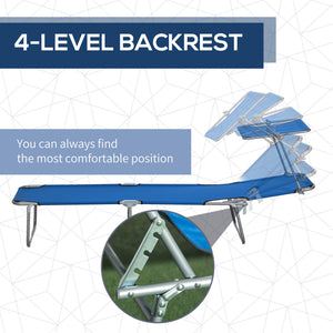 2Pcs Outdoor Lounge Chair, Adjustable Folding Chaise Lounge with Sun Shade for Beach, Camping, Hiking, Blue