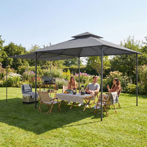 Patio Gazebo with Double Roof Outdoor Gazebo Canopy with Extendable Shade 10.5′ x 10.5′ Dark Grey