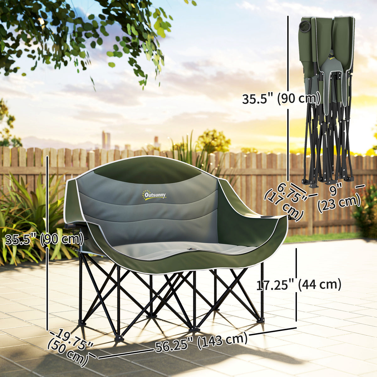 Portable Camp Chair, Double Camping Chair with Cup Holders and Carry Bag, Support 551 lbs, Dark Green – view 2