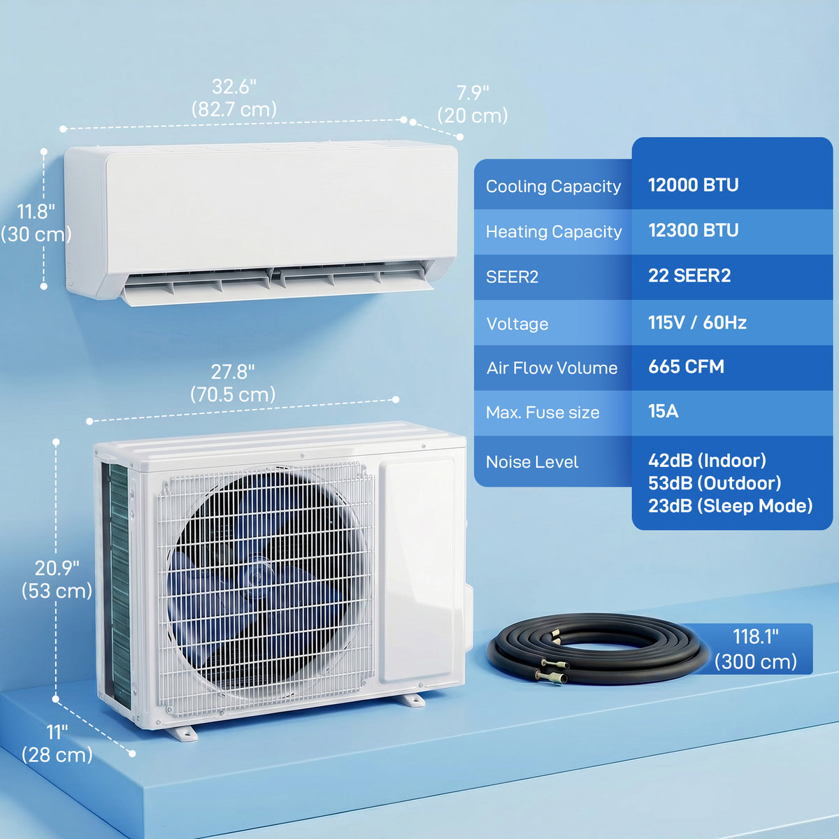 12000 BTU Mini Split Air Conditioner, 22 SEER2 115V Wifi Enabled Inverter AC Unit & Heat Pump Cools up to 750 Sq. Ft