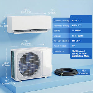 12000 BTU Mini Split Air Conditioner, 22 SEER2 115V Wifi Enabled Inverter AC Unit & Heat Pump Cools up to 750 Sq. Ft