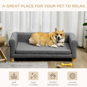 Modern Pet Sofa Cat or Medium Large Dog Bed W/ Removable Seat Cushion, Dark Grey – view 3