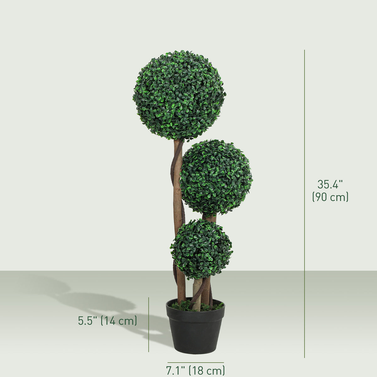 35 Inch Potted Fake Plant Set of 2, Artificial Boxwood Topiary Tree, Triple Ball Tree for Indoor and Outdoor, Green