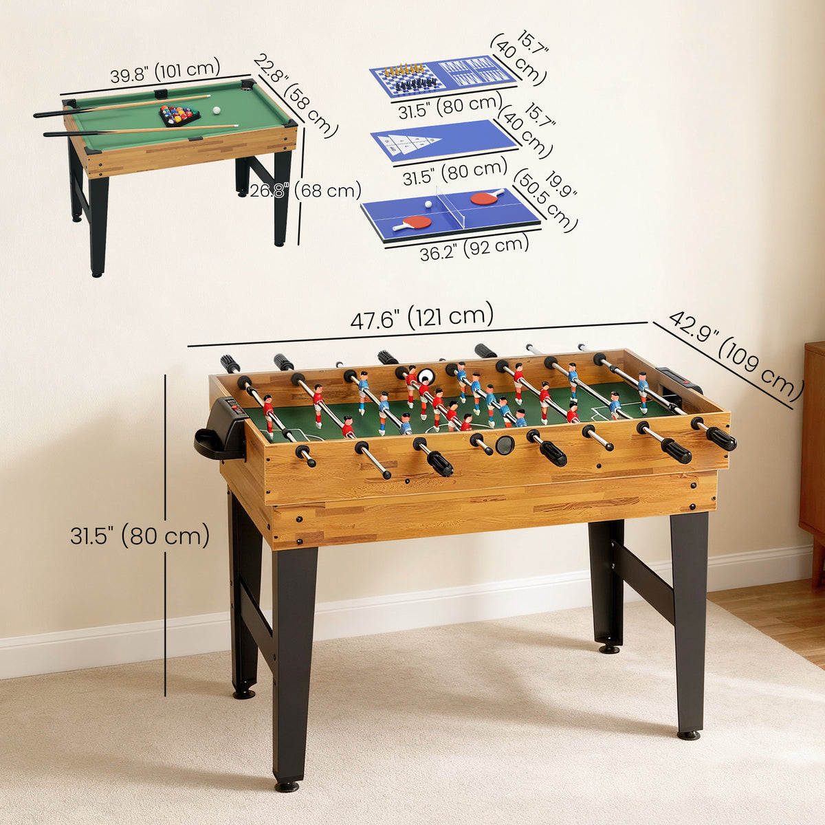 Soozier 48 in 13-in-1 Combo Multi Game Table with Foosball, Pool, Hockey and More for Adults, Light Walnut