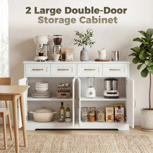 Sideboard Buffet Cabinet, 55" Modern Farmhouse Kitchen Storage Cabinet with 4 Drawers, 4 Doors and 2 Adjustable Shelves
