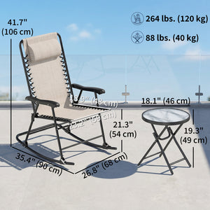 3pc Patio Rocking Chair Set, Folding Outdoor Rocking Chairs and Table Bistro Set w/ Breathable Mesh Seat – view 2