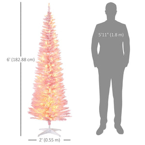 6' Pre Lit Artificial Pencil Christmas Trees, Xmas Tree with Realistic Branches and Warm White LED Lights – view 16