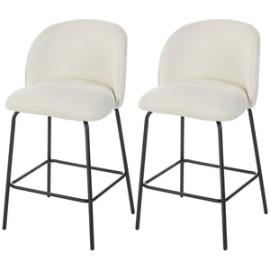 Set of 2 Counter Height Barstools, Upholstered Linen Bar Stools with Backrest, Footrest and Steel Legs – view 8