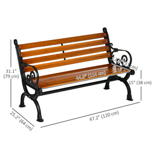 47 Inch Outdoor Garden Bench, Patio Loveseat with Unique Armrests, Slatted Seat Back, 528 lbs. Capacity, Teak Colour